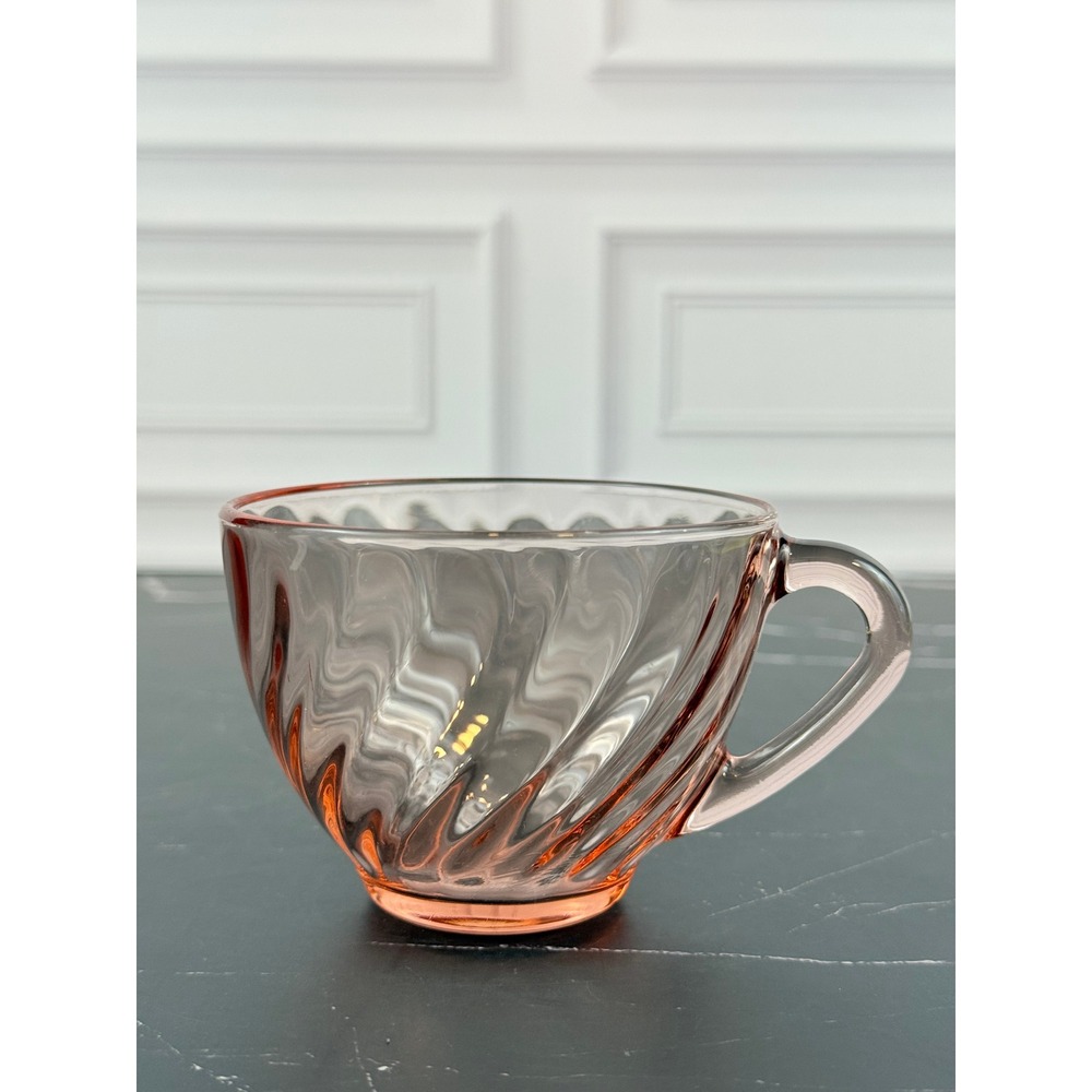 Vintage Arcoroc France Pink Swirl Rosaline Teacup 1980s Glass